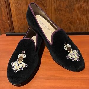 Women’s Stubbs & Wootton Black Velour Loafers Size 8